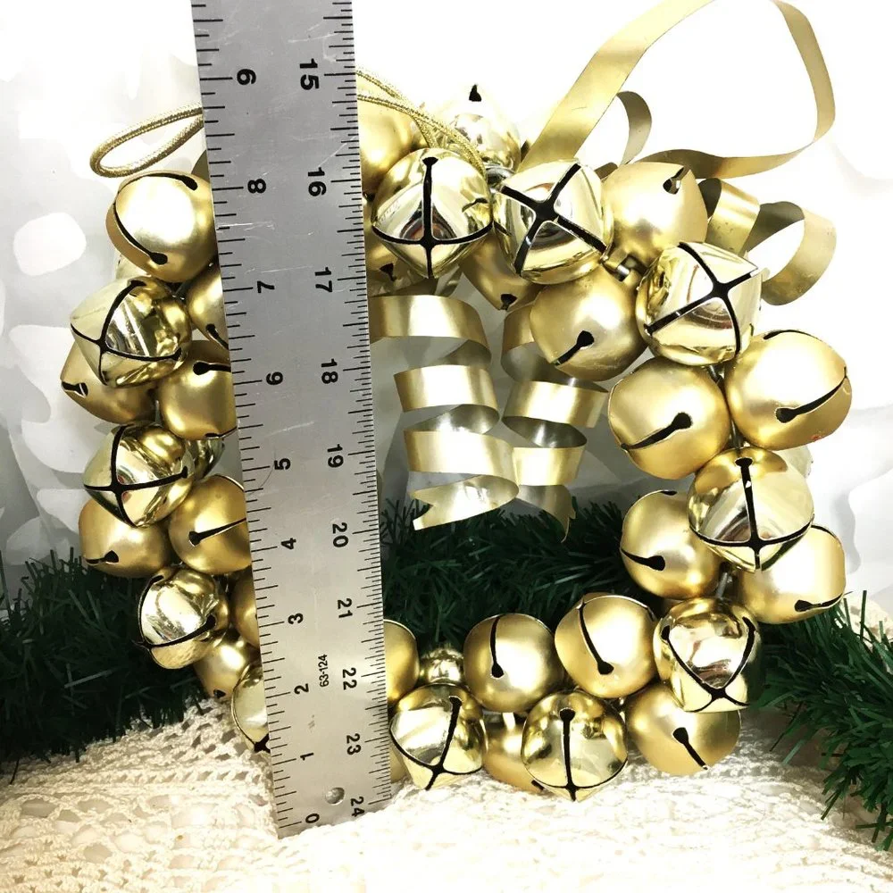 Door Wreath Gold Metal Bells w/ Metal Ribbons